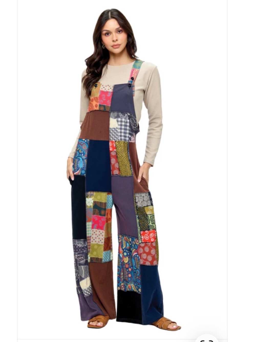 Multicolor Patchwork Wide-Leg Jumpsuit